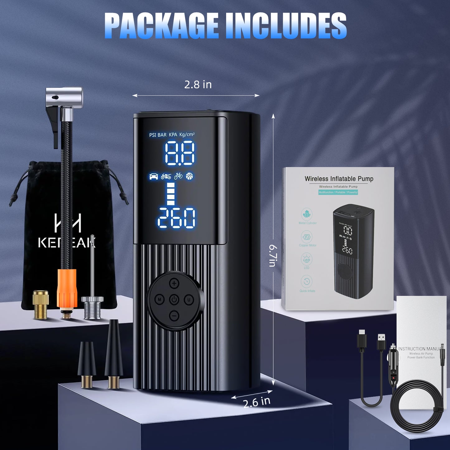 20000mAh Tire Inflator Car Air Pump Compressor Electric Portable Auto 12V 150PSI