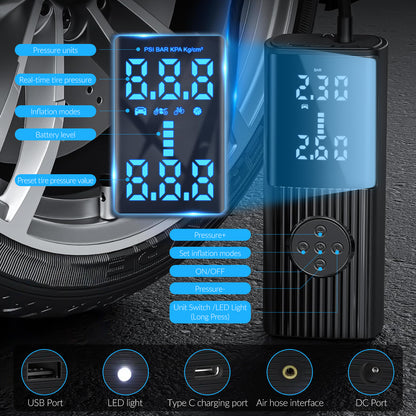 20000mAh Tire Inflator Car Air Pump Compressor Electric Portable Auto 12V 150PSI