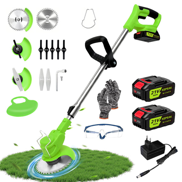 Kepeak Cordless Electric String Trimmer, 3-Blade Weed Wacker, 2×21V 4.0Ah Batteries, 3.28 lbs Lightweight Grass Cutter for Lawns, Hedges