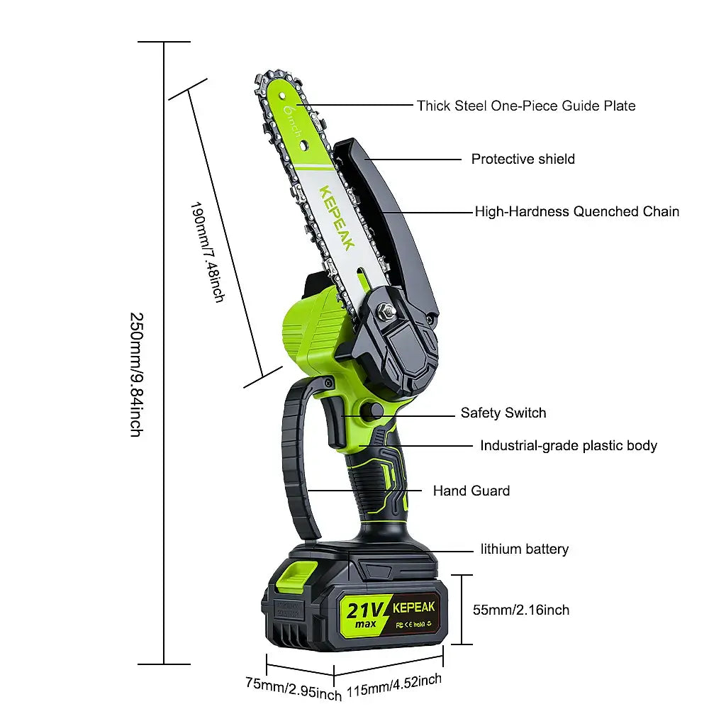 6-Inch Cordless Mini Chainsaw, Kepeak900W Electric Chainsaw with  1Pack 4.0Ah Battery for Wood Cutting Tree Trimming