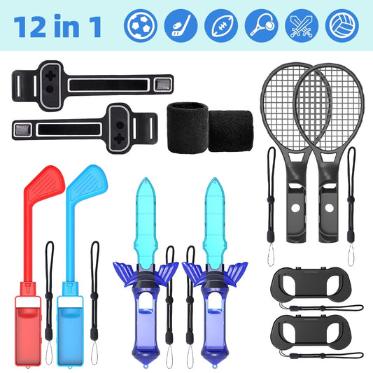 Feoflen 12 in 1 Switch Sports Accessories, Somatosensory Motion kit for Nintendo Switch Sports, Family Games Kit Compatible with Nintendo Switch OLED