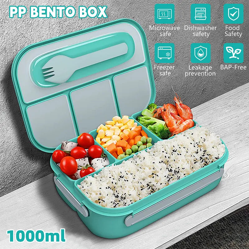 1L 4 Compartment Leakproof Bento Box Green Microwave Safe