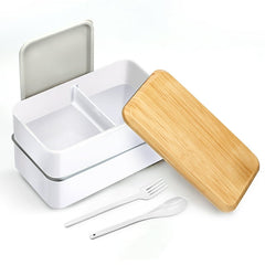 Lunch Box,1400ML Bento Box for Adult Kids Includes 2 Stackable Containers,Microwave & Dishwasher & Freezer Safe, BPA Free,White