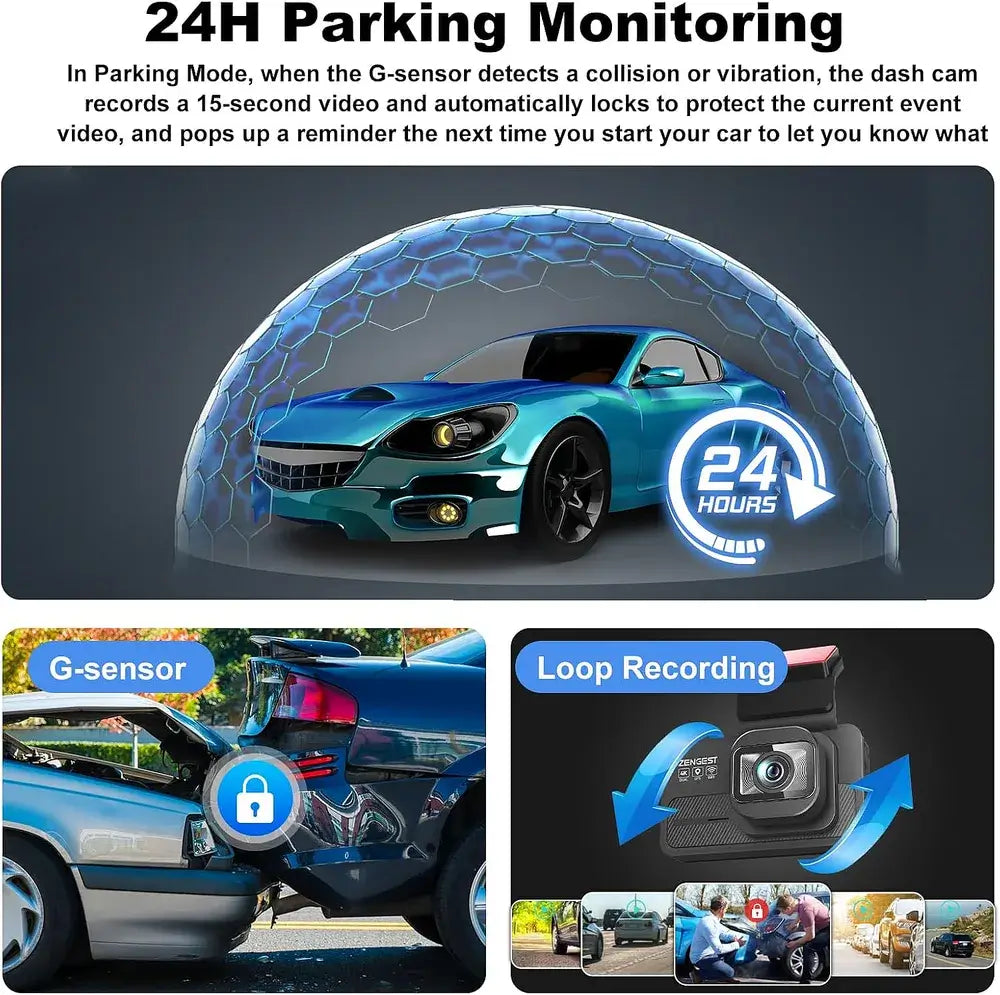 Dash Cam Front and Rear, 4K+1080P FHD Dual Dash Cam with ADAS, GPS, 5G WiFi & App Control, 64GB Card Included, G-Sensor, Night Vision, Loop Recording, 170°Wide Angle, WDR, 24H Parking Mode