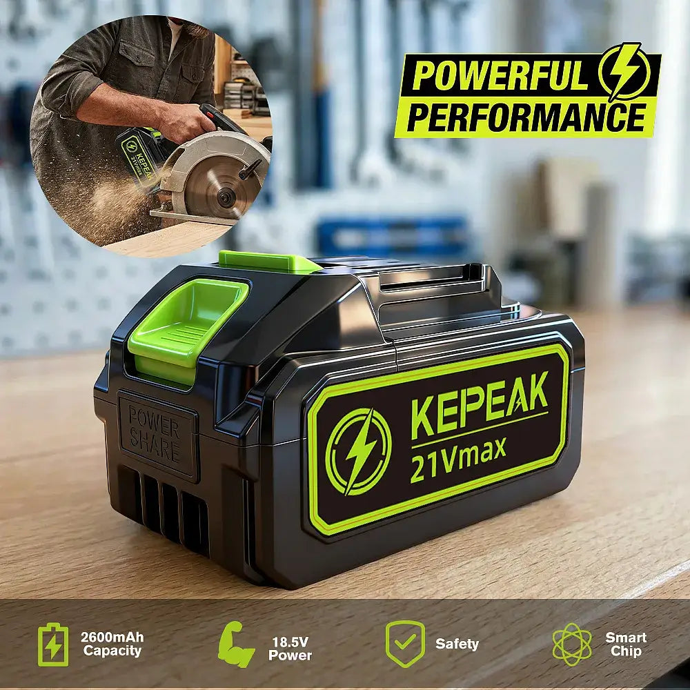 KEPEAK 21V 2600mAh Lithium-ion Battery | Power Share for Cordless Tools