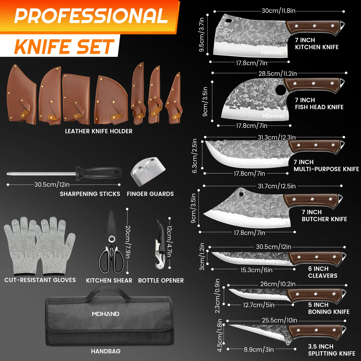 14pcs Kitchen Knives Set -Kepeak Butcher Knife,Chef Knife, Boning Knife