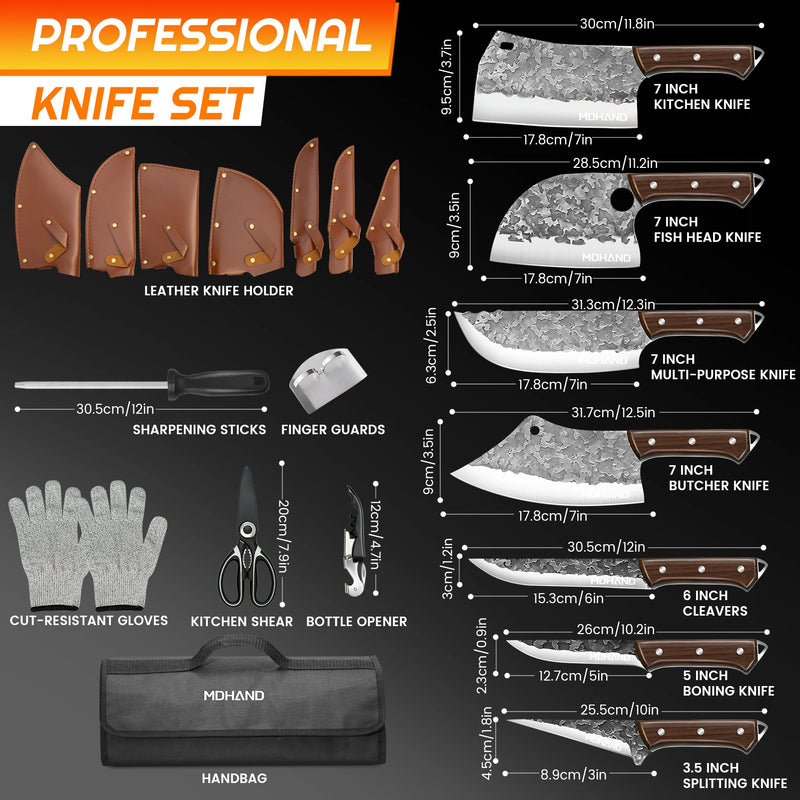 14pcs Kitchen Knives Set -Kepeak Butcher Knife,Chef Knife, Boning Knife
