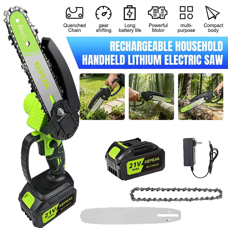 6-Inch Cordless Mini Chainsaw, Kepeak900W Electric Chainsaw with  1Pack 4.0Ah Battery for Wood Cutting Tree Trimming