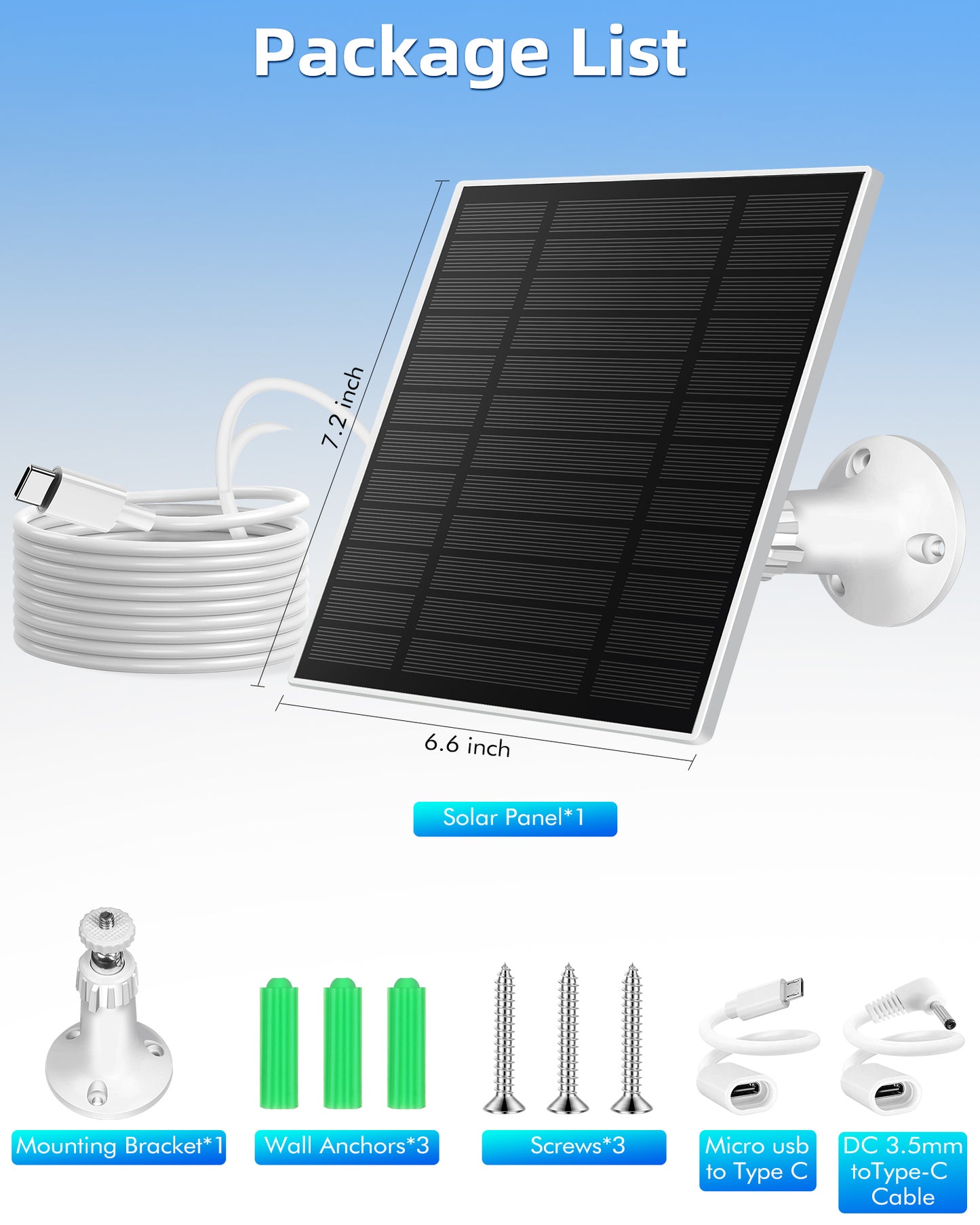KEPEAK Solar Panel for Ring Camera Outdoor, Small Solar Panel Charger with USB-C to Ring Barrel Plug Adapter, Compatible with Rings Spotlight & Stick Up Cam Battery