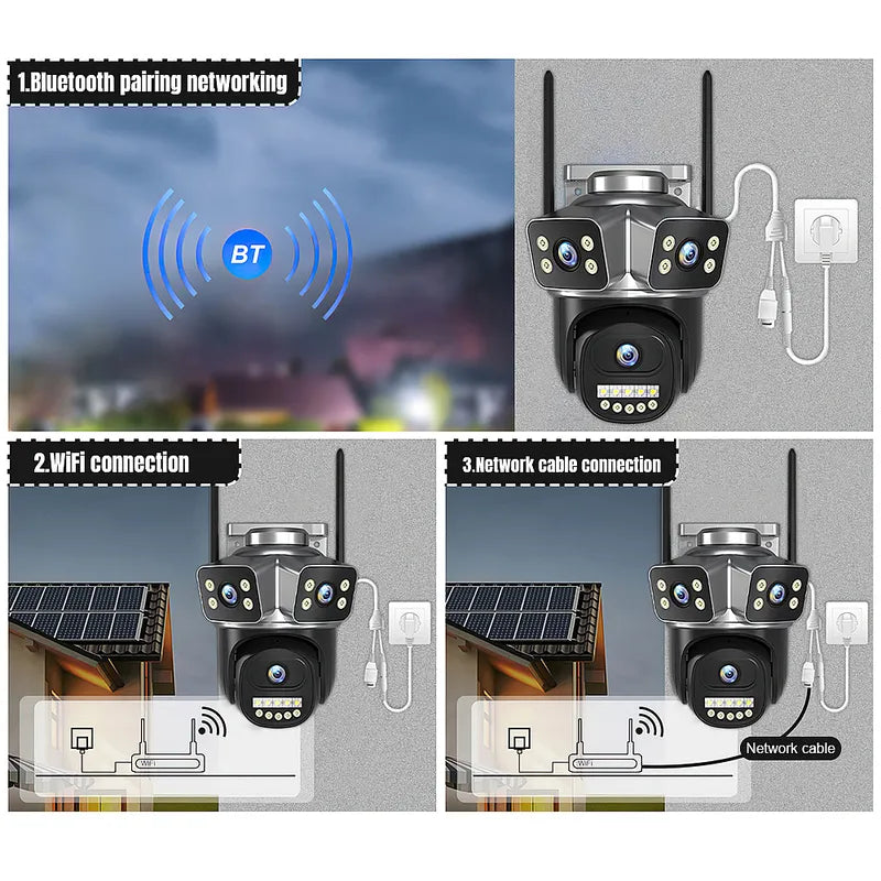 3 Lens 1080P WiFi PTZ Security Camera IP66 Color Night Vision
