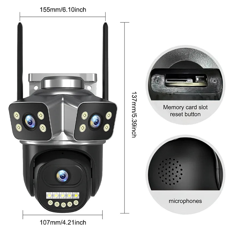 3 Lens 1080P WiFi PTZ Security Camera IP66 Color Night Vision