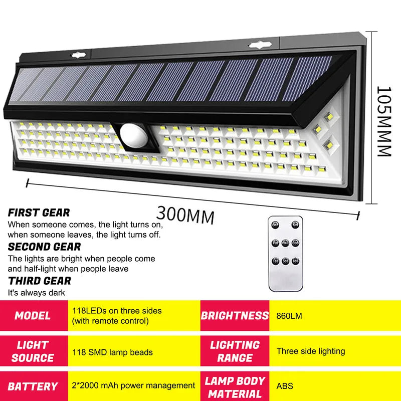 Solar Wall Light IP65, 3 Modes Motion Sensor, w/Remote, 2Pack