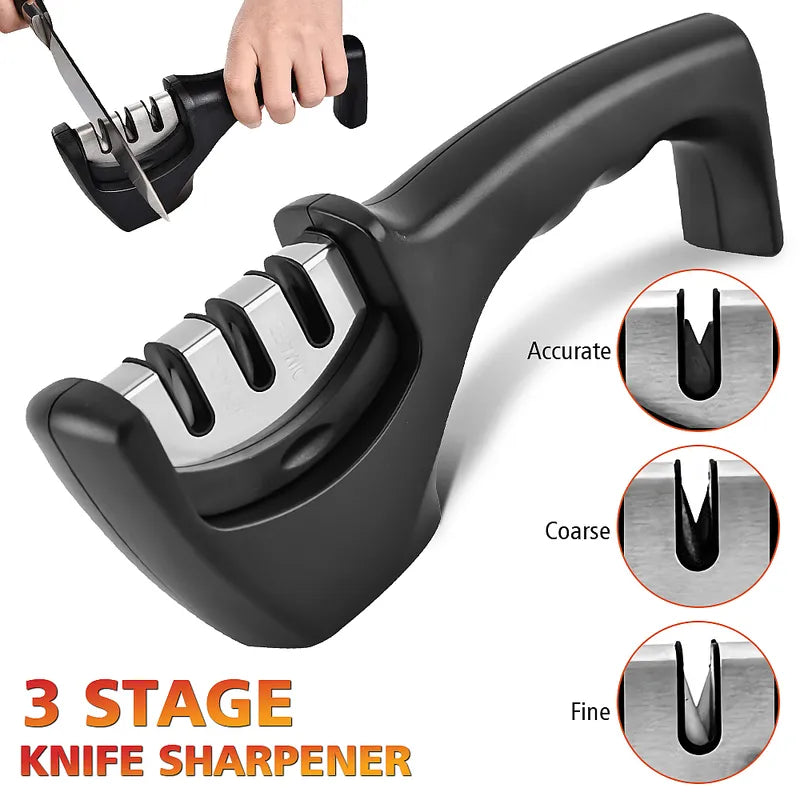 3-Stage Pro Knife Sharpener, Diamond Ceramic Steel