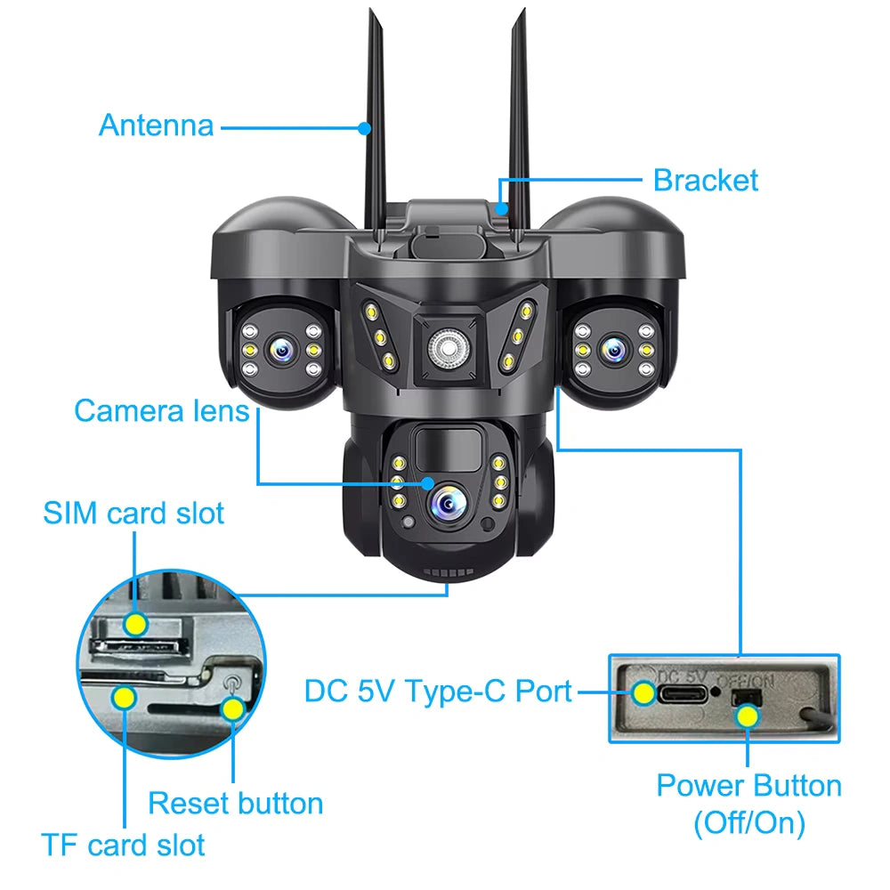 Kepeak Solar Outdoor Wireless Security Camera,Triple 3MP Lens PTZ, Night Vision, PIR,Two-Way Audio,32GB SD Card Included