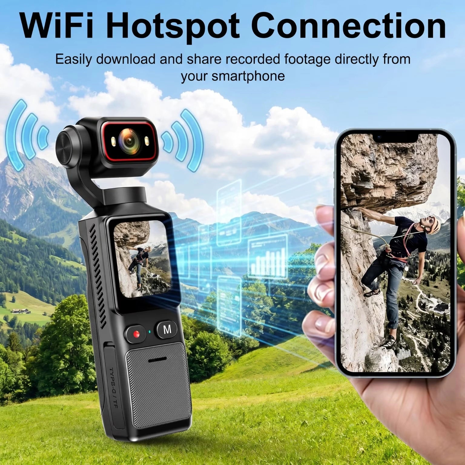 Kepeak 4K WiFi Action Camera, 48MP, 180° Rotating Lens, Electronic Image Stabilization, 1.69-Inch Touch Screen, 2000mAh Battery