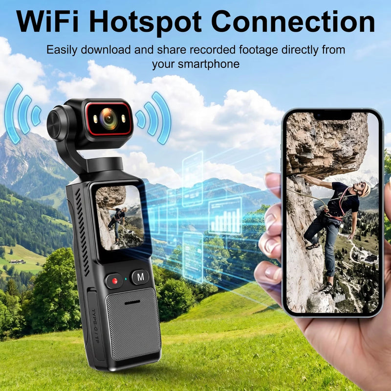 Kepeak 4K WiFi Action Camera, 48MP, 180° Rotating Lens, Electronic Image Stabilization, 1.69-Inch Touch Screen, 2000mAh Battery