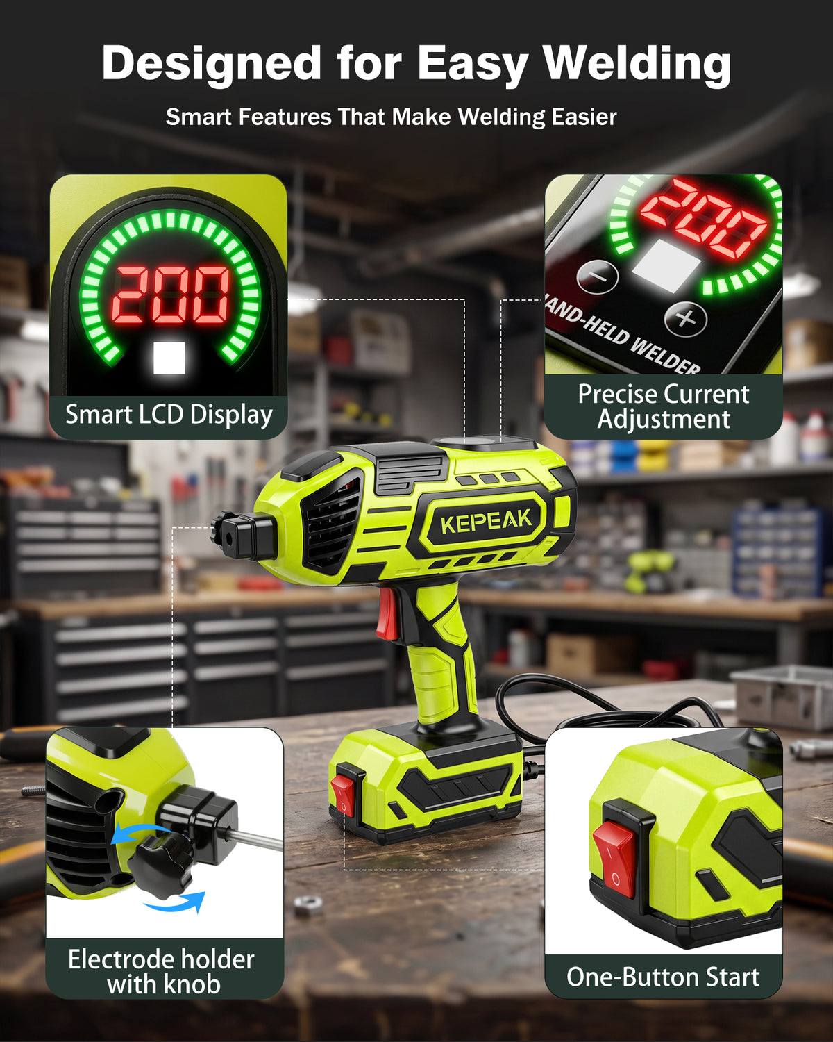 Handheld Welder, 20-200A Portable Welding Machine 110V, ARC Welder Gun with IGBT Inverter, Hot Start & Anti-Stick for for 3/32"-1/8" Rods, DIY Repair, Professional Use