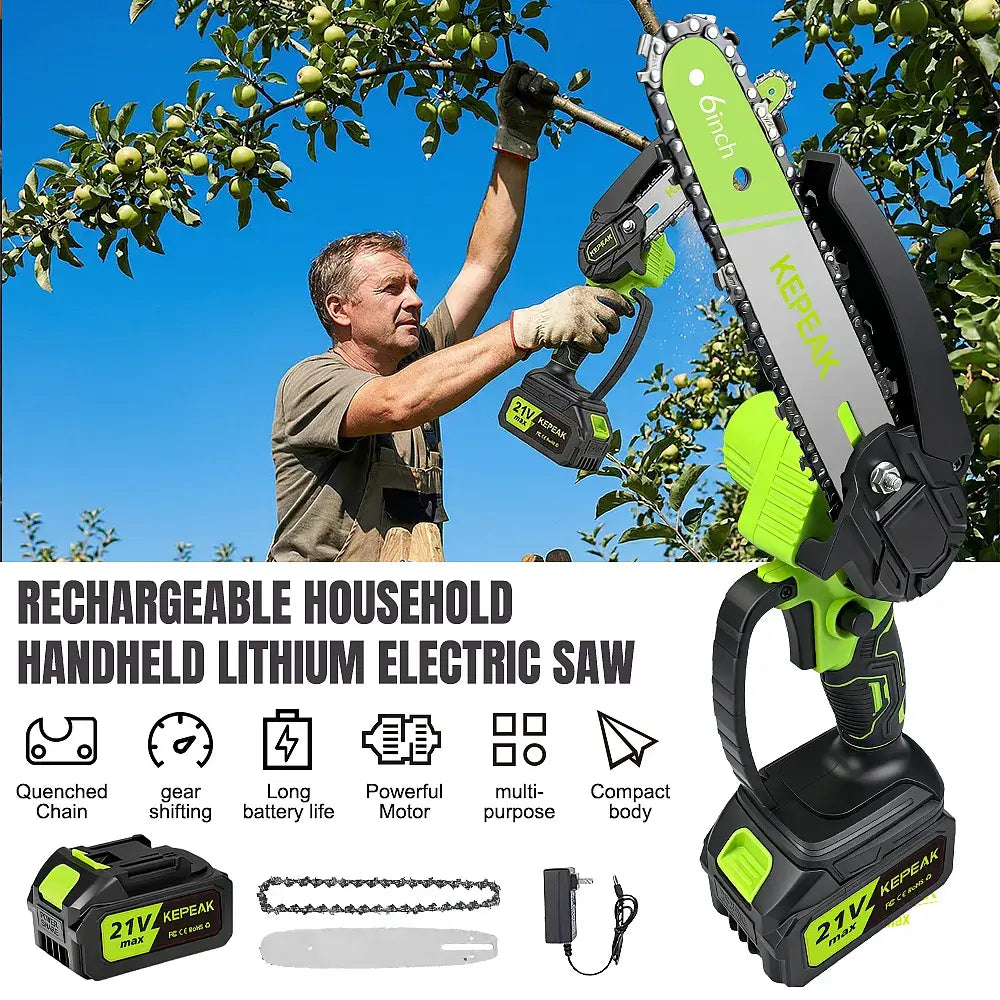 6-Inch Cordless Mini Chainsaw, Kepeak900W Electric Chainsaw with  1Pack 4.0Ah Battery for Wood Cutting Tree Trimming
