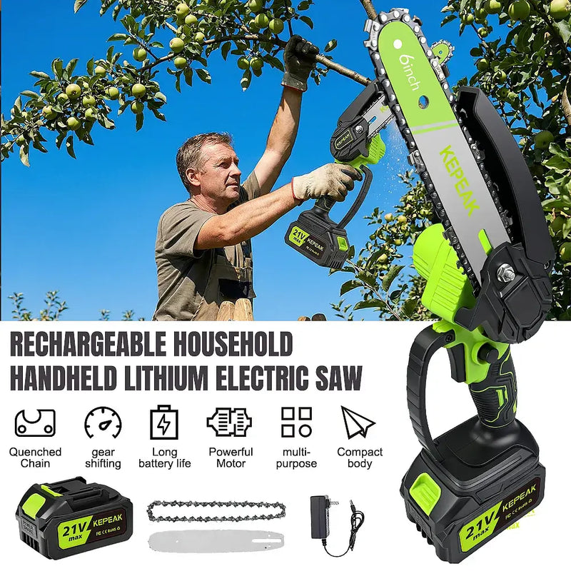 6-Inch Cordless Mini Chainsaw, Kepeak900W Electric Chainsaw with  1Pack 4.0Ah Battery for Wood Cutting Tree Trimming