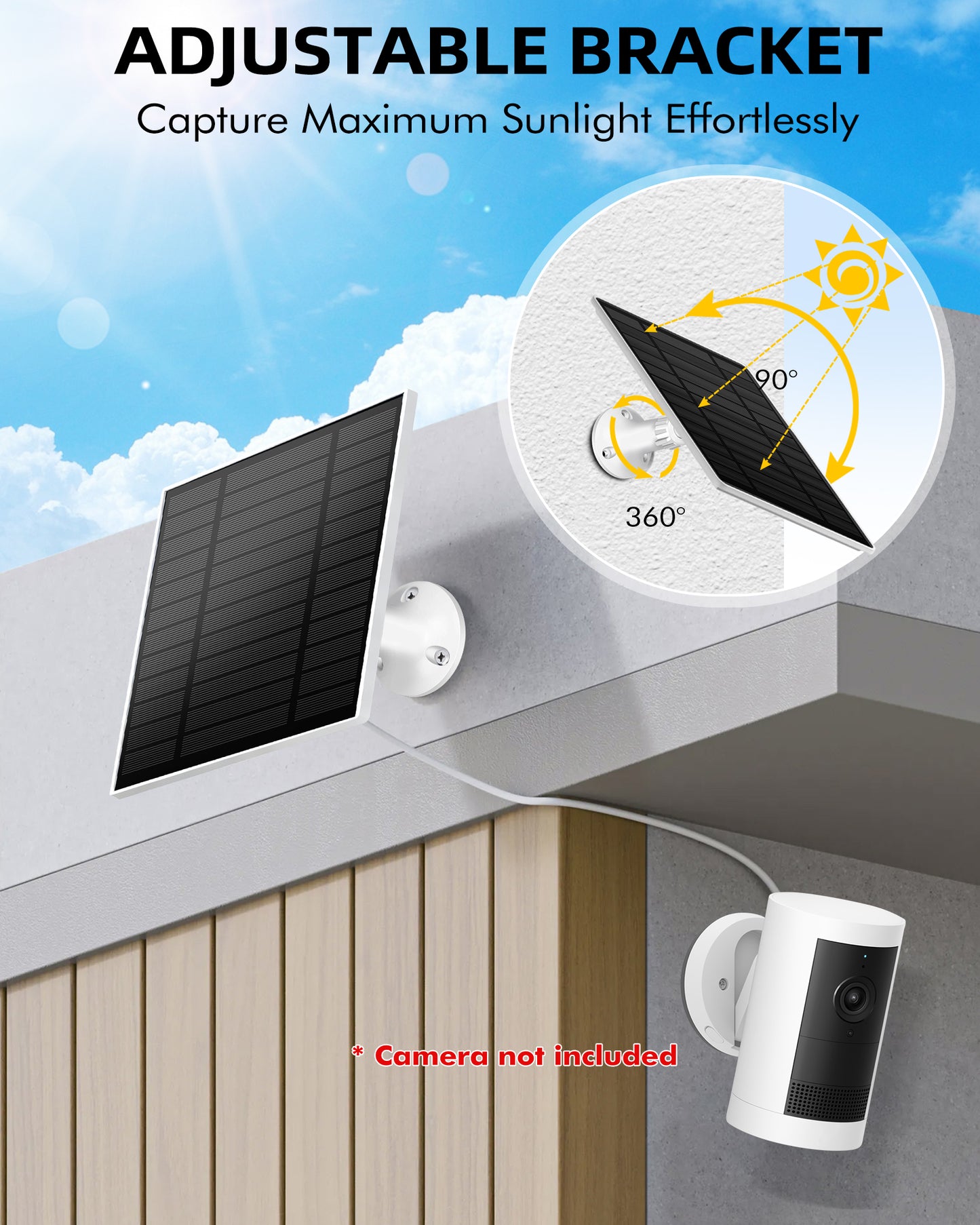 KEPEAK Solar Panel for Ring Camera Outdoor, Small Solar Panel Charger with USB-C to Ring Barrel Plug Adapter, Compatible with Rings Spotlight & Stick Up Cam Battery