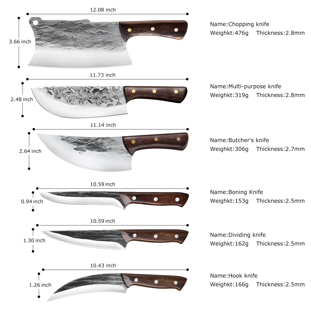 7PCS Butcher Knife Set,Kepeak Hand Forged Meat Cleaver Knife,Meat Cutting Kitchen Knife Set for Home, Outdoor Cooking, Camping BBQ