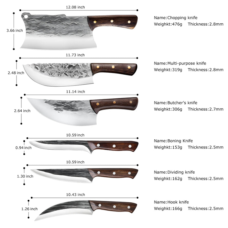 7PCS Butcher Knife Set,Kepeak Hand Forged Meat Cleaver Knife,Meat Cutting Kitchen Knife Set for Home, Outdoor Cooking, Camping BBQ