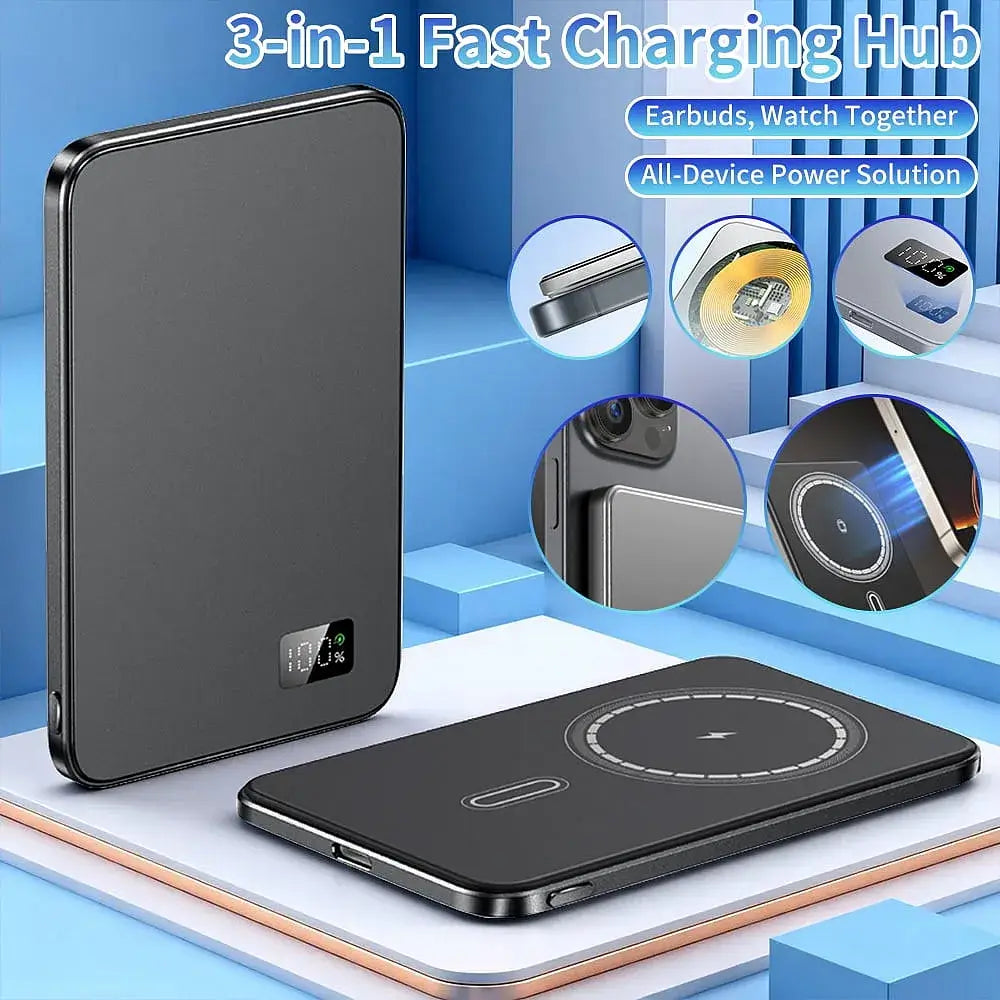Kepeak Magnetic Wireless Portable Charger, Power Bank Compatible with Mag-Safe 10000mAh,20W PD Fast Charging, 15W Wireless Charger, USB-C Bi-Directional,Black