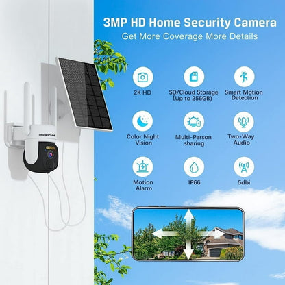 Kepeak Wireless Solar Security Camera Outdoor,2K Outdoor Surveillance Camera with Rechargeable Battery