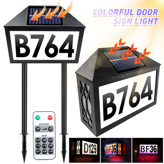 Solar House Number Sign Light,Kepeak 7 Color RGB Address Sign with Stakes