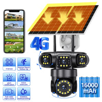 4G Solar 4 Lens Security Camera 16000mAh 40M PIR Human Detect PTZ Cam