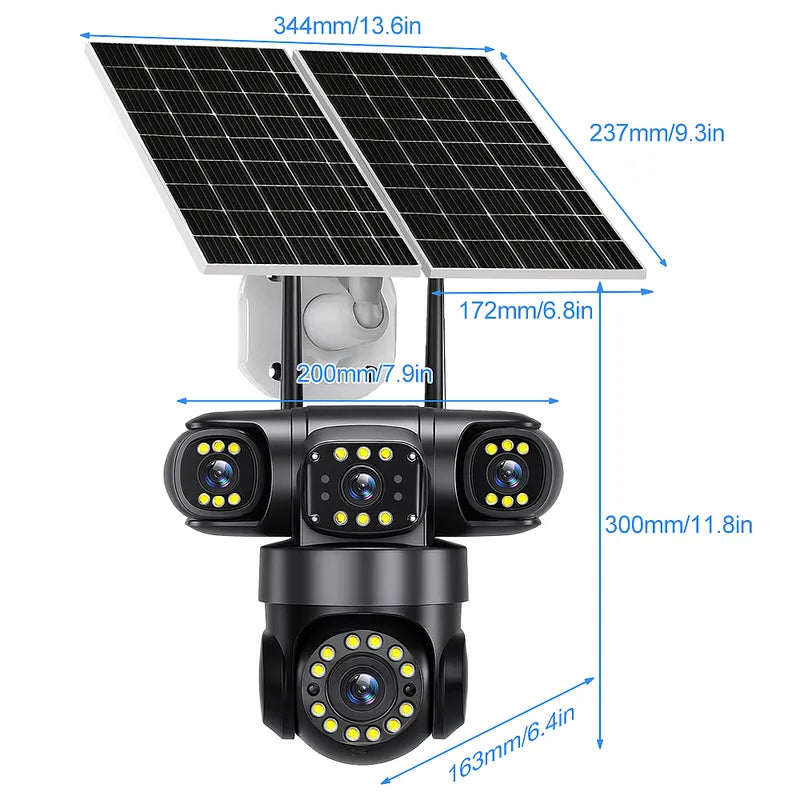 4G Solar 4 Lens Security Camera 16000mAh 40M PIR Human Detect PTZ Cam