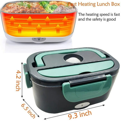 Electric Heating Lunch Box Food Heater/Warmer Portable Heated Lunch Boxes for Car truck and Home Work Adults Electric Lunch Box - Leak Proof, 1.5L Removable 304 Stainless Steel Container,Green