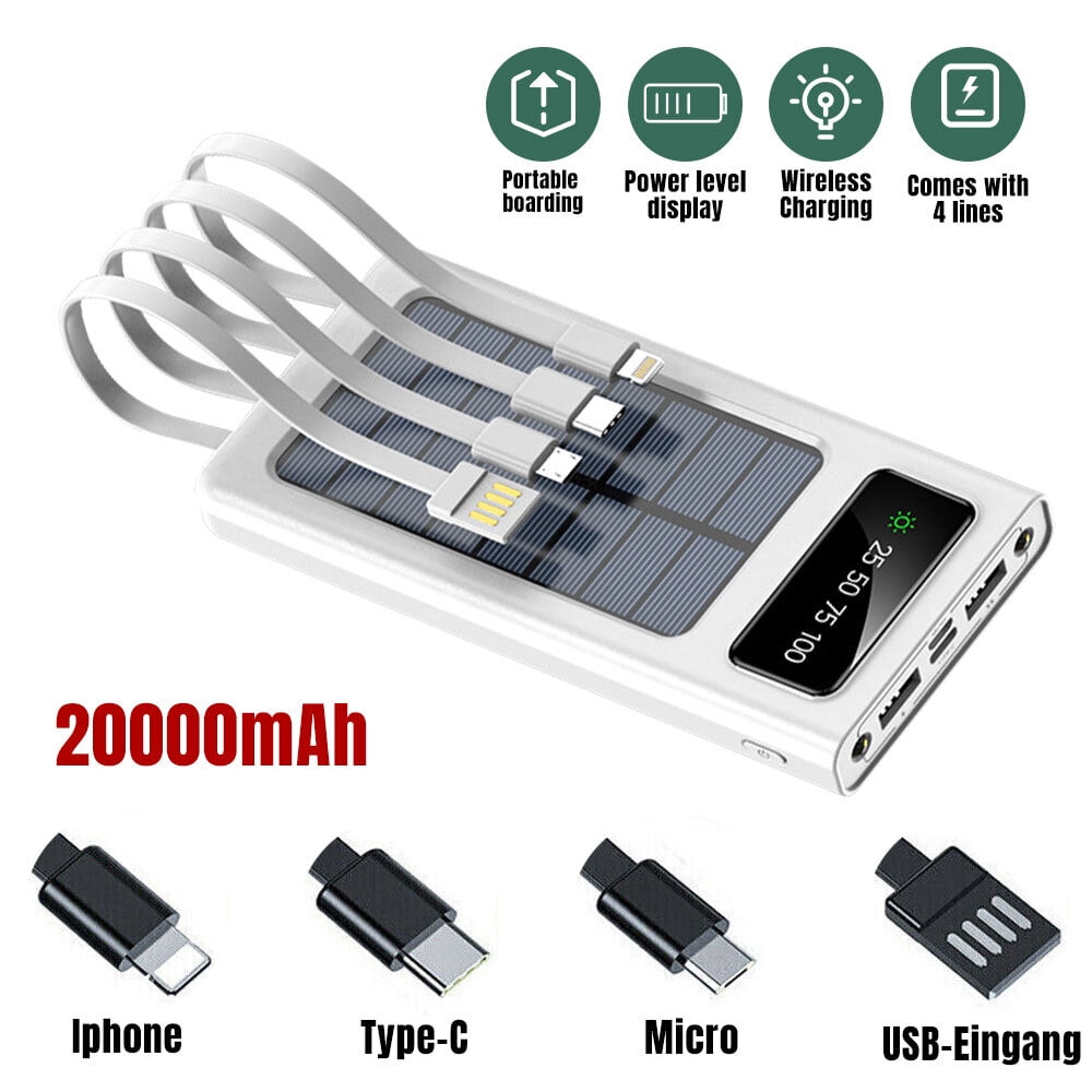 40000mAh Solar Power Bank Battery Pack with 4 Cables, Kepeak Portable Solar Charger with Dual 5V USB Ports,White