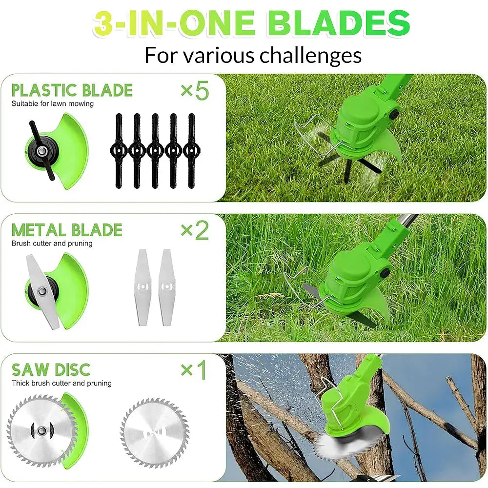 Kepeak Cordless Electric String Trimmer, 3-Blade Weed Wacker, 2×21V 4.0Ah Batteries, 3.28 lbs Lightweight Grass Cutter for Lawns, Hedges