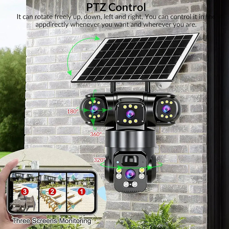 KEPEAK Solar Camera Security Outdoor, 4K Three Cameras for Home Security, black
