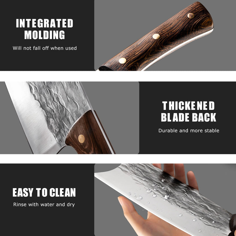 7PCS Butcher Knife Set,Kepeak Hand Forged Meat Cleaver Knife,Meat Cutting Kitchen Knife Set for Home, Outdoor Cooking, Camping BBQ