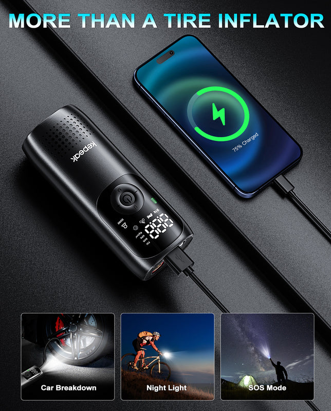 Tire Pump,Tire Inflator Car Tire Inflator with Digital Pressure Gauge, Fast Inflation, Auto Tire Pump for Car Tires, Motorcycles, Bikes or Balls