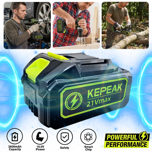 21V 2.6Ah Rechargeable Lithium-Ion Battery - Compatible with Kepeak Power Tools, 20-45 Mins Working Time, 2-3H Fast Charging, Triple Protection System
