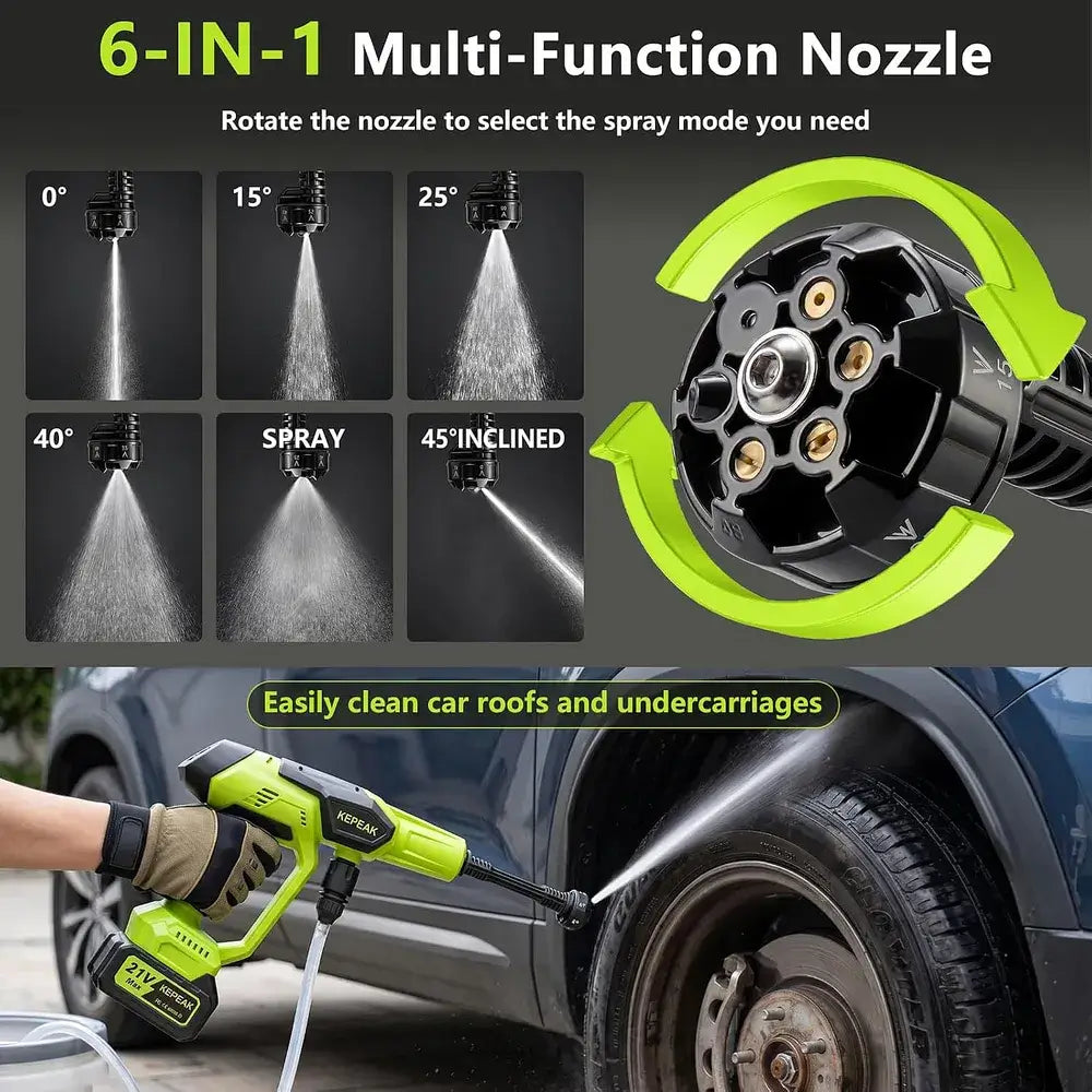 1450PSI Cordless Pressure Washer, 21V Handheld Power Cleaner 5L/Min with 6-in-1 Nozzle, 2 Batteries & 16.4FT Hose for Car, Garden, Patio
