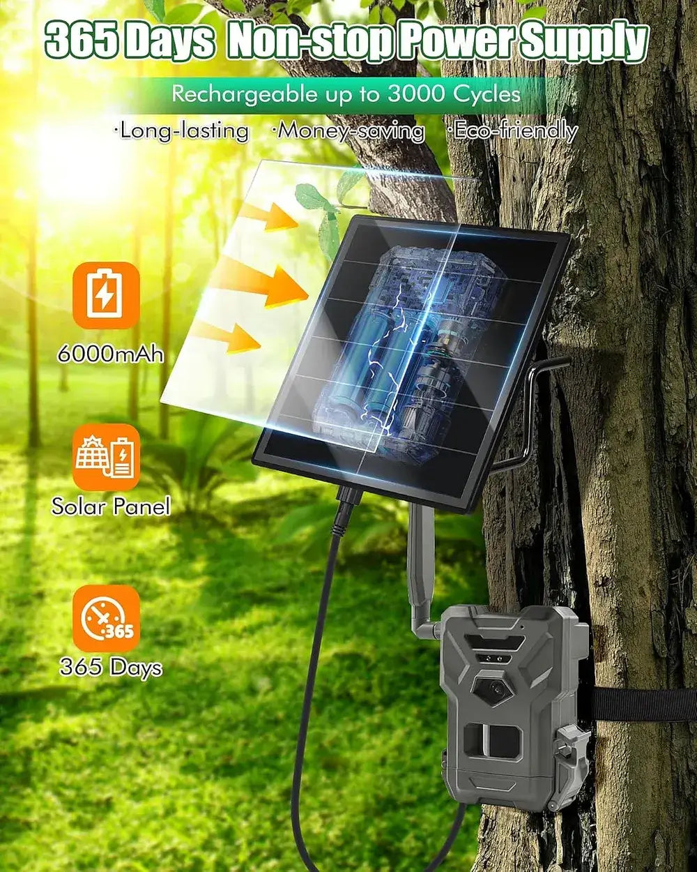 KEPEAK Solar Panel for Trail Cameras - 6000mAh Battery, Solar Battery Charger 12 Volt, Waterproof, Ideal for 24/7 Wildlife Monitoring