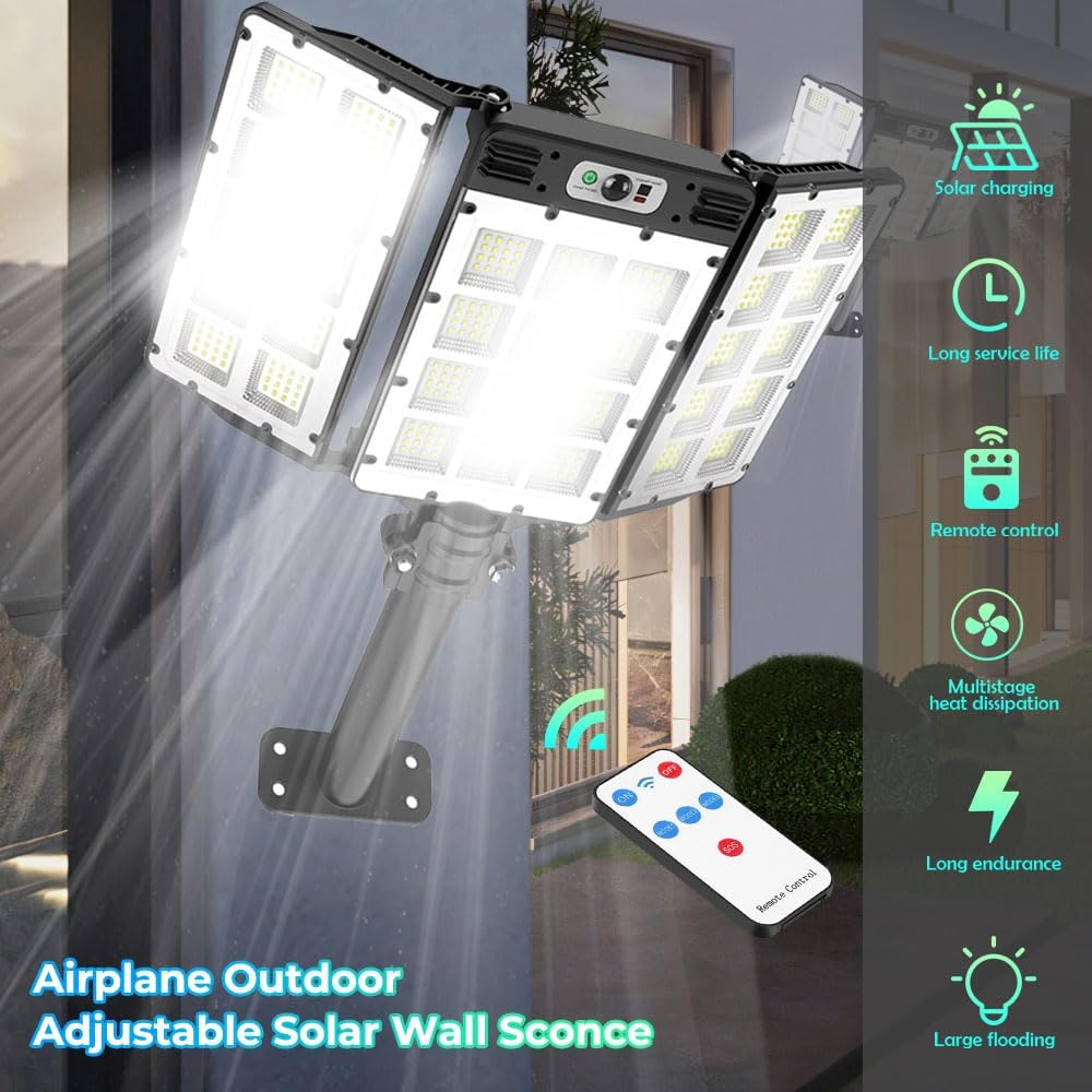 KEPEAK Solar Street Lights,6000mAh 800LED Motion Sensor Outdoor Lights with Remote Control, IP66 Waterproof Adjustable Flood Light Outdoor for Yard, Garden, Pathway