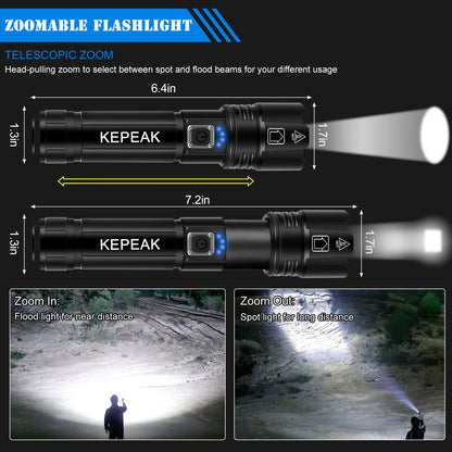KEPEAK Flash Light, 5 Modes Rechargeable Flashlights, Super Bright LED Flash Lights, High Powered, Zoomable, Tactical Handheld Waterproof Flashlight for Camping, Emergency