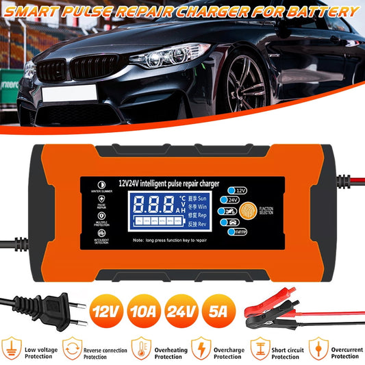 Car Battery Charger 12/24V 8A Intelligent Automatic Pulse Repair Starter by Kepeak