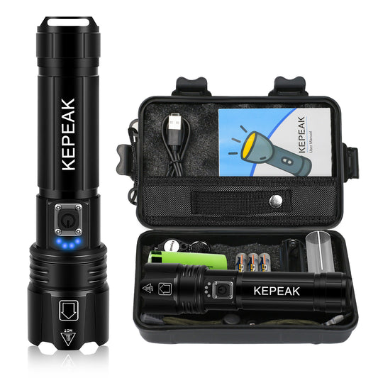 KEPEAK Flash Light, 5 Modes Rechargeable Flashlights, Super Bright LED Flash Lights, High Powered, Zoomable, Tactical Handheld Waterproof Flashlight for Camping, Emergency