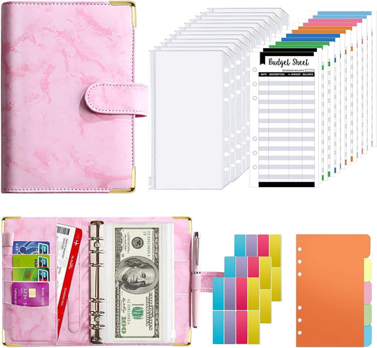 Budget Binder, A6 Cash Envelopes For Budgeting, Money Organizer for Cash, Budget Binder with Zipper Envelopes,Pink