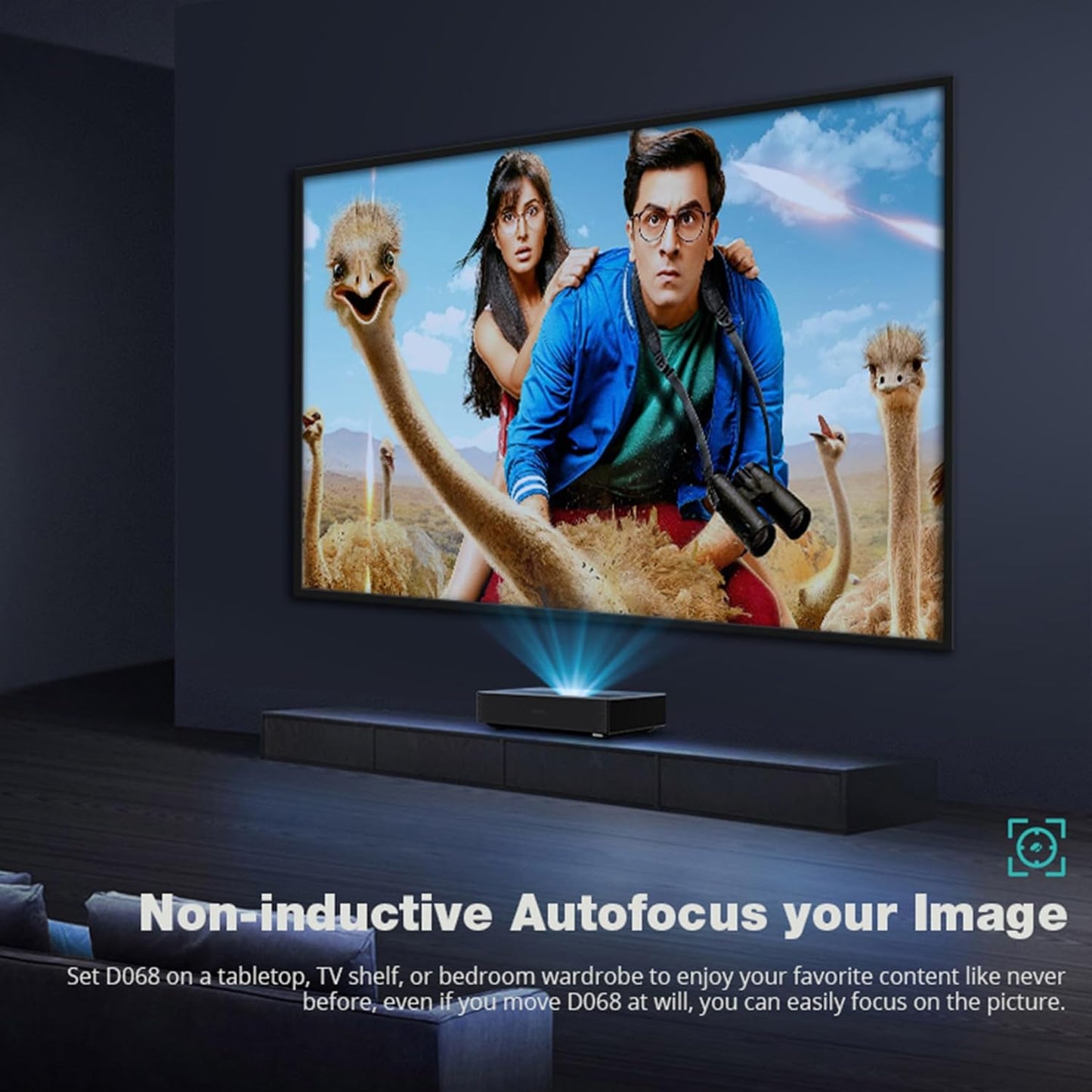 Laser Projector, Ultra Short Throw Laser Projector with WiFi and Bluetooth 1080P Full HD Support 4k, Mini Laser Projector Keystone Correction Wall Movie Portable Projector for Bedroom Outdoor