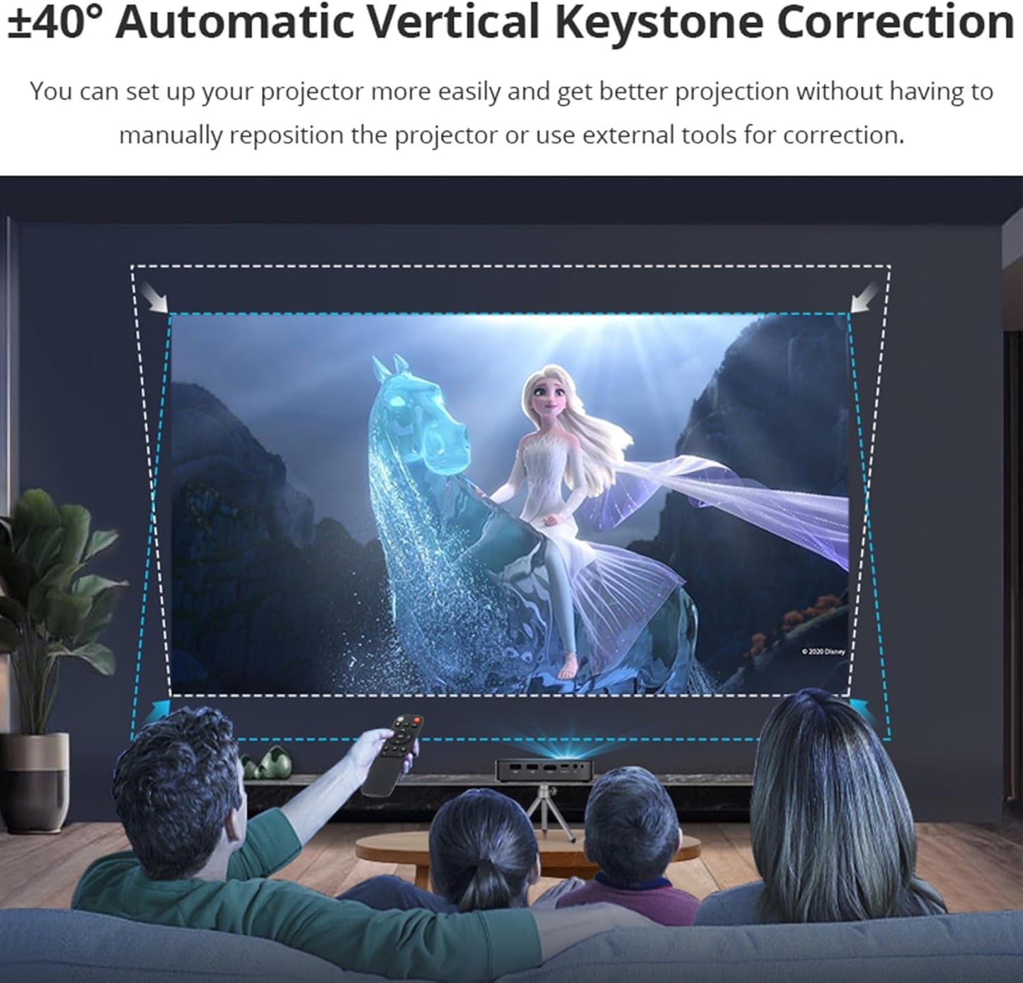 Outdoor Projector, Mini Projector with WiFi and Bluetooth Portable Supported 4K Resolution with Battery, Auto Keystone Correction Rotatable Wall Movie Projector for Bedroom Outdoor HDMI USB