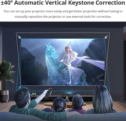Outdoor Projector, Mini Projector with WiFi and Bluetooth Portable Supported 4K Resolution with Battery, Auto Keystone Correction Rotatable Wall Movie Projector for Bedroom Outdoor HDMI USB