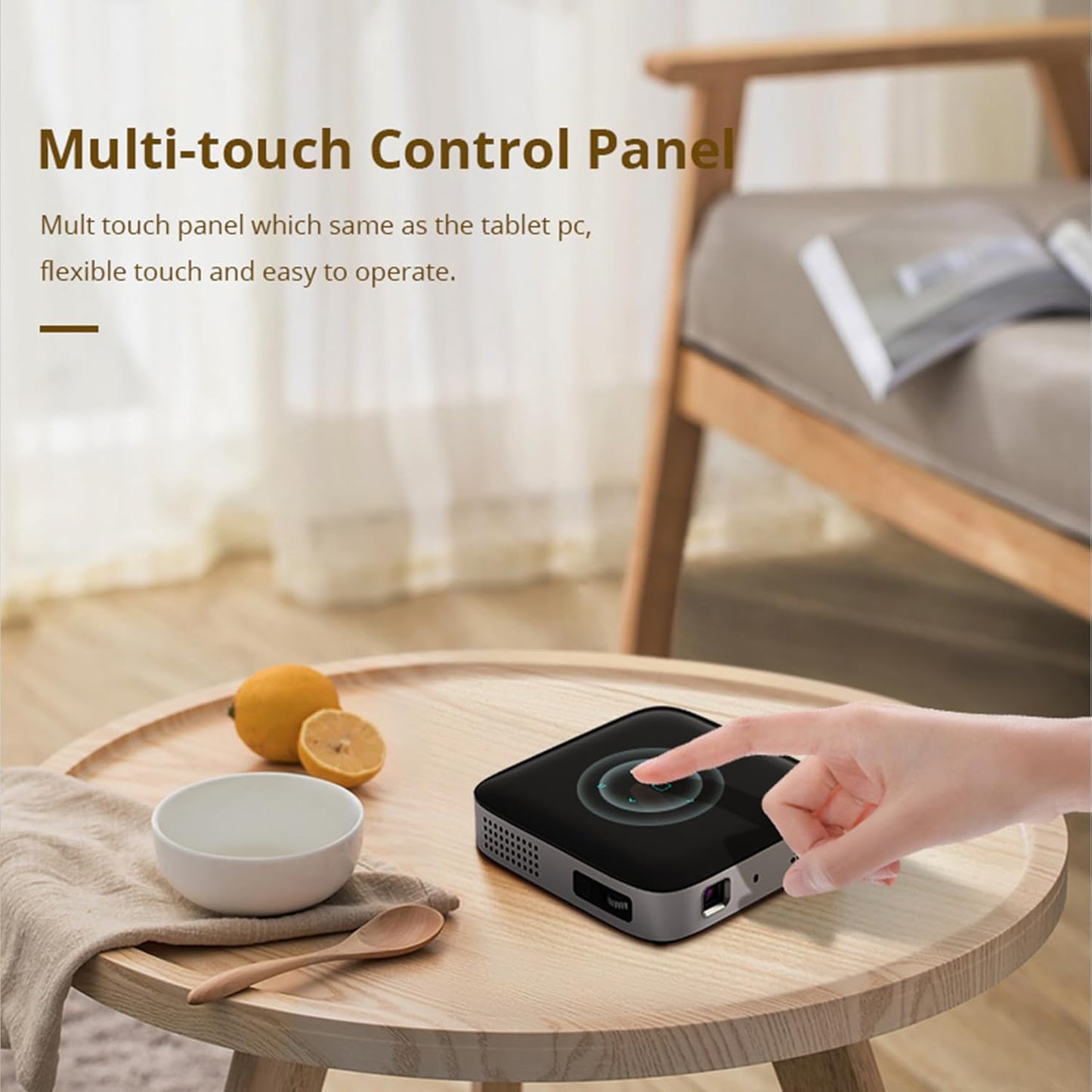 Outdoor Projector, Mini Projector with WiFi and Bluetooth Portable Supported 4K Resolution with Battery, Auto Keystone Correction Rotatable Wall Movie Projector for Bedroom Outdoor HDMI USB