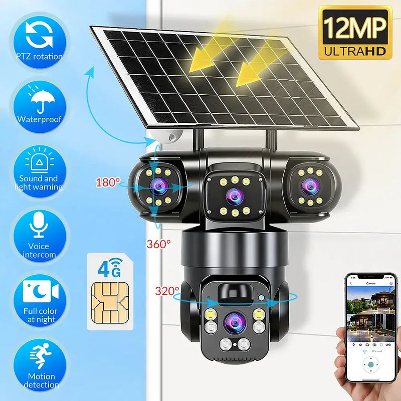 KEPEAK Solar Camera Security Outdoor, 4K Three Cameras for Home Security, black